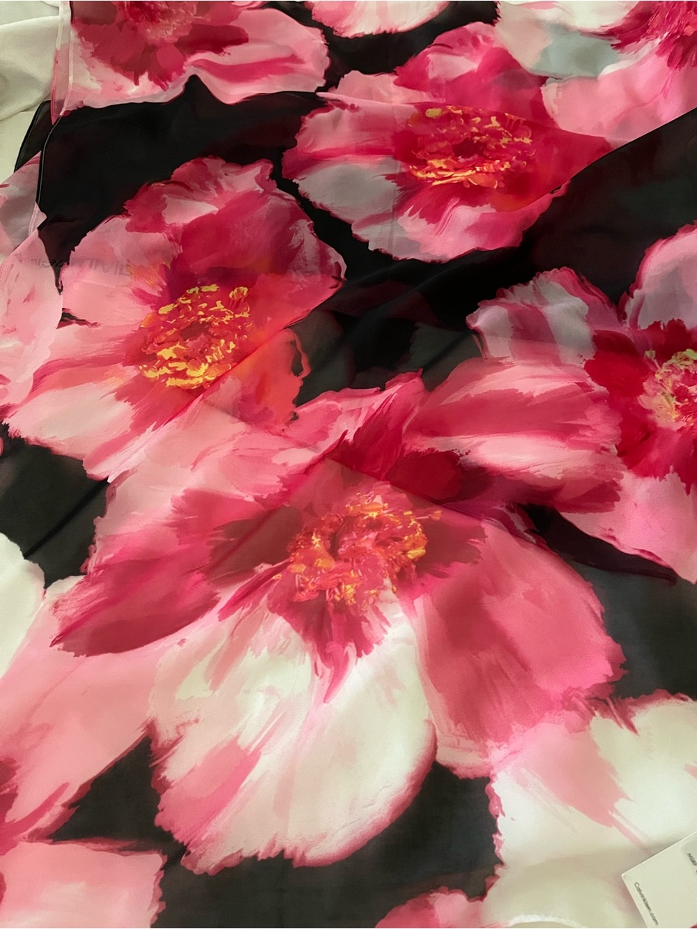 Calvin Klein Pink & Black Floral Silk Scarf - Picture 3 of 3